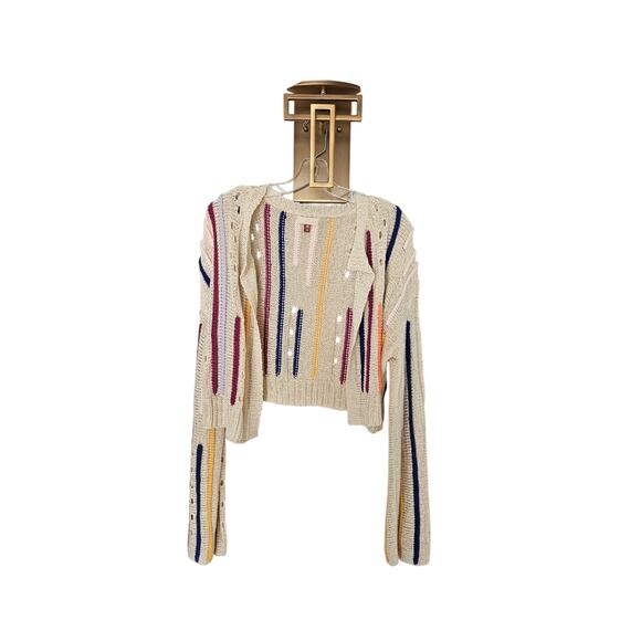 By Anthropologie Women's Beige Striped Cardigan Sweater One Size - Picture 6 of 16